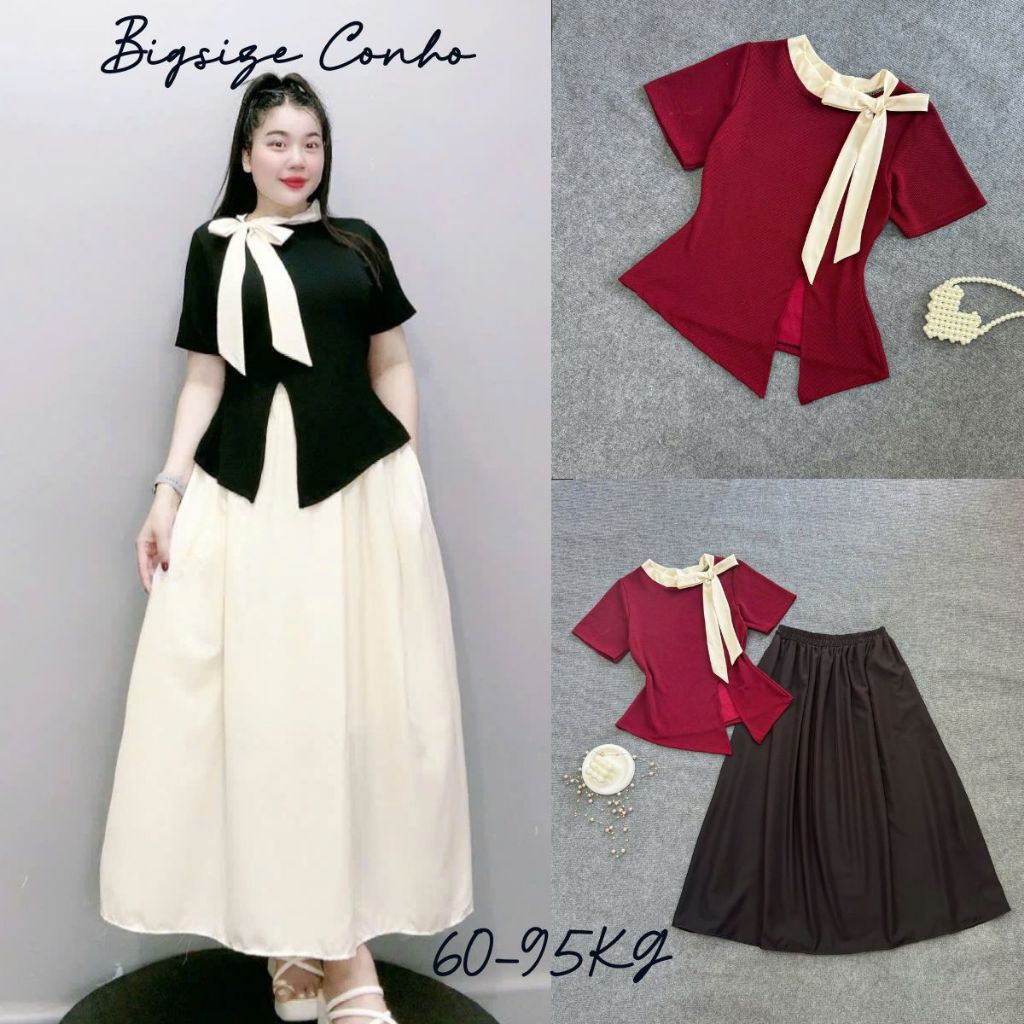 Set Bigsize Nữ(Áo +Váy) Vải Thun Ruby Co Giãn Lên Phom Che Khuyết Điểm Đỉnh Cao 60-95kg SET848