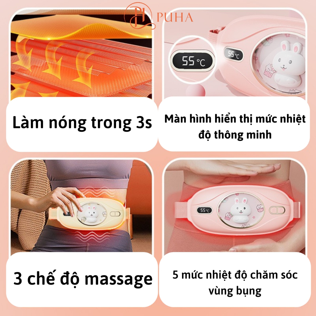 Ảnh Đai chườm nóng sưởi ấm PUHA có chức năng massage giảm đau bụng kinh nguyệt quà tặng bạn gái 3