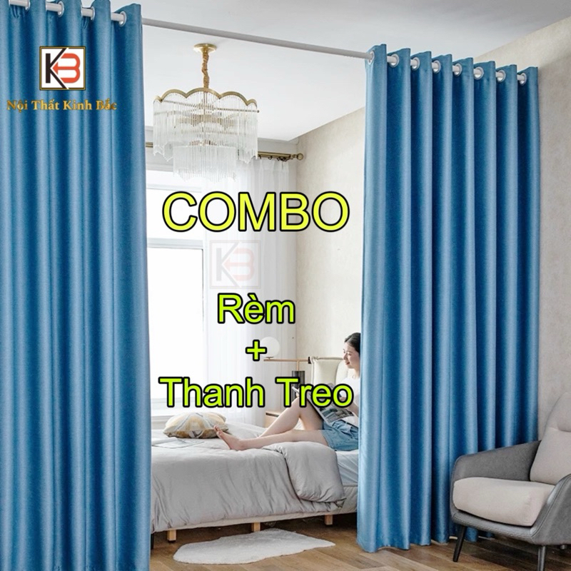 [ Combo Rèm Cửa Màu Xanh KB02 ] Rèm cửa mềm mại, rèm màu xanh, màu ghi ...