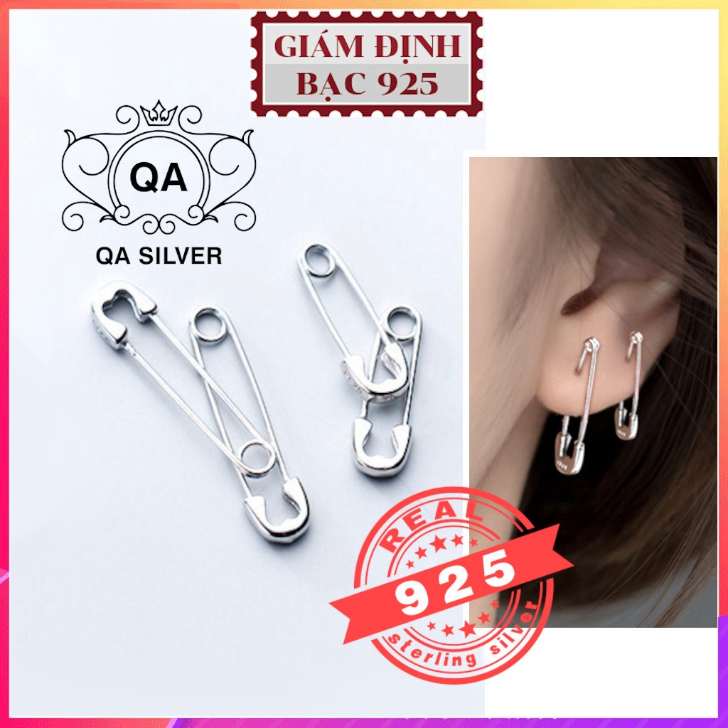 Khuyên tai bạc 925 ghim băng kim xỏ bông nam nữ kẹp vành S925 PIN QA ...