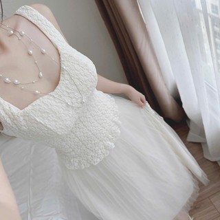 Set váy nữ thiết kế áo 2 dây chất xốp ôm eo cúp ngực phối chân váy voan tơ 2 lớp xếp ly tùng lưới sang chảnh