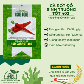 Hạt giống Cà Rốt Đỏ Red Carot 402 (5gram~1200 hạt) dễ chăm sóc, trồng quanh năm, củ to, dài