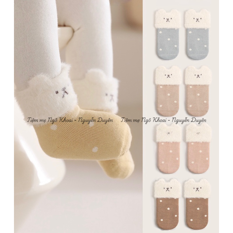 [MD164] Tất len gấu cổ trắng chấm bi nhiều màu xinh xắn cho bé yêu