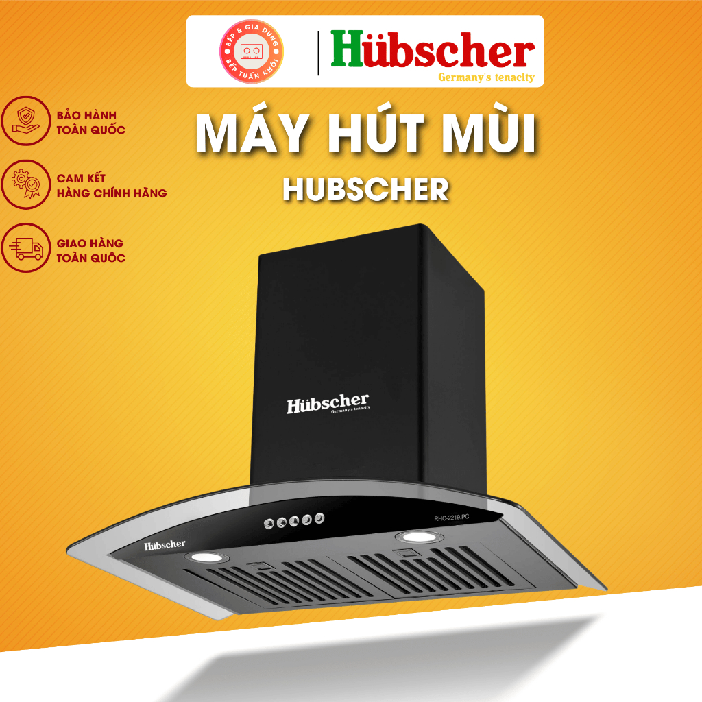 Máy hút mùi kính cong Hubscher 2219 mới 2025 - 70cm, công suất 1200m3/h ...