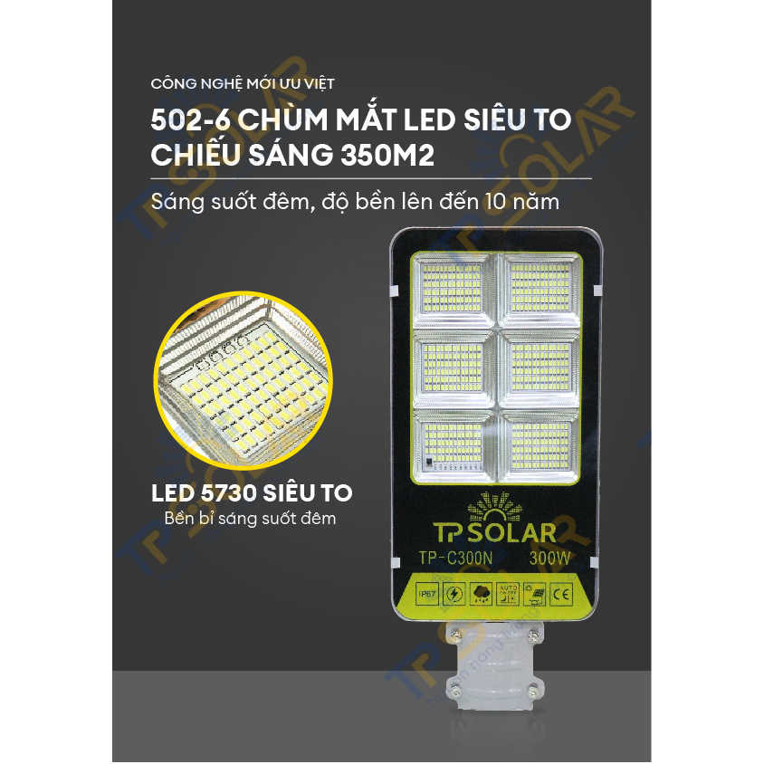 Ảnh Đèn Năng Lượng Mặt Trời Bàn Chải TP SOLAR Công Suất 350W, 550W LED Mắt Ngọc,Vỏ Nhôm Đúc, Tấm Pin Rời, BH 3 Năm 2