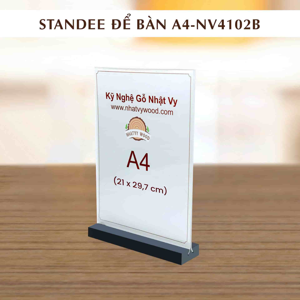 Standee để bàn, Menu mica đế gỗ cho quán cafef NHATVYWOOD A4-NV4102