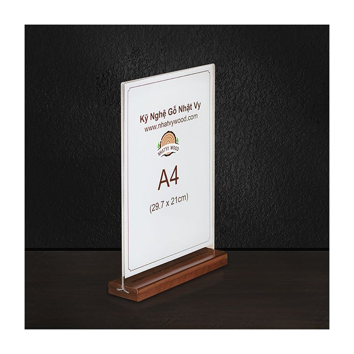 Standee để bàn, Menu mica đế gỗ cho quán cafef NHATVYWOOD A4-NV4102