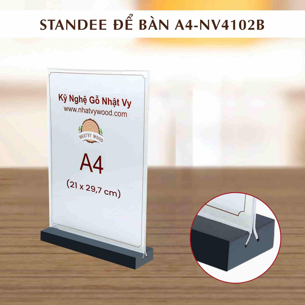Standee để bàn, Menu mica đế gỗ cho quán cafef NHATVYWOOD A4-NV4102