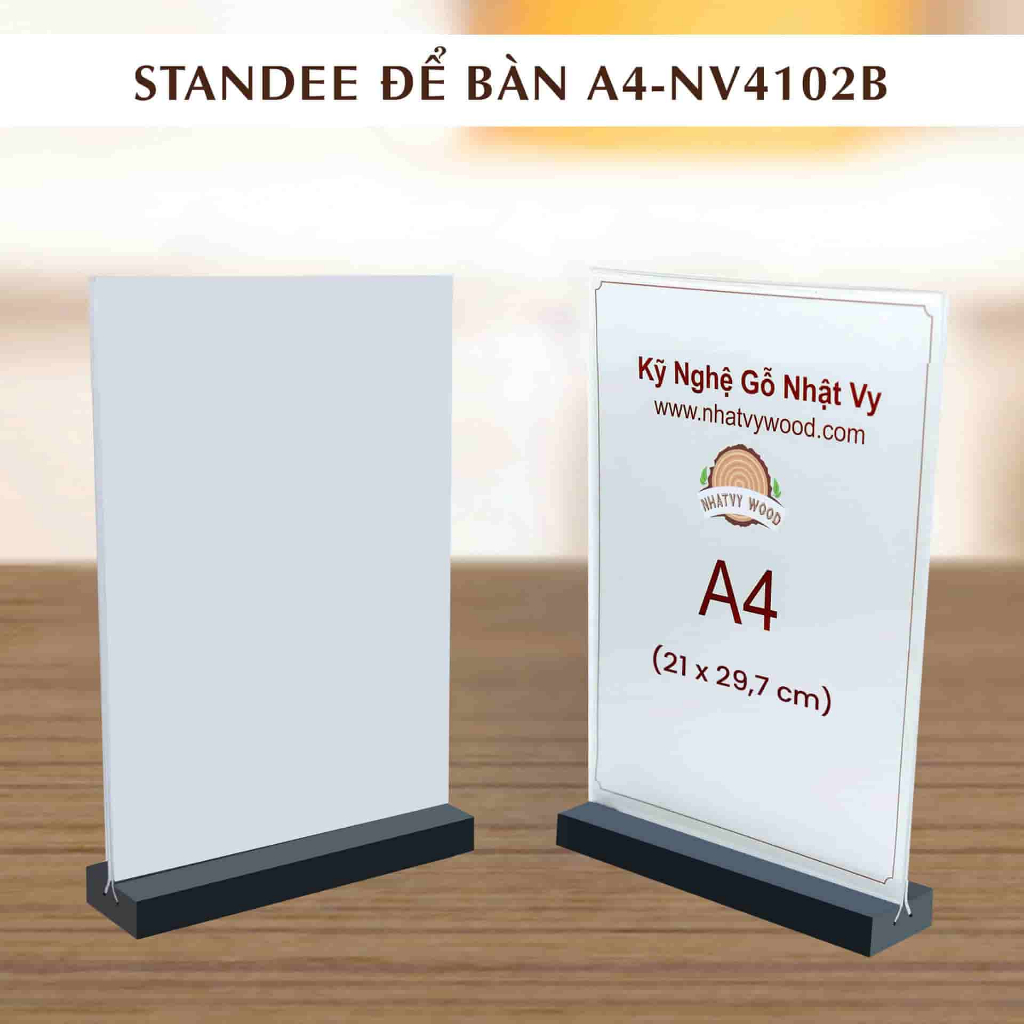 Standee để bàn, Menu mica đế gỗ cho quán cafef NHATVYWOOD A4-NV4102