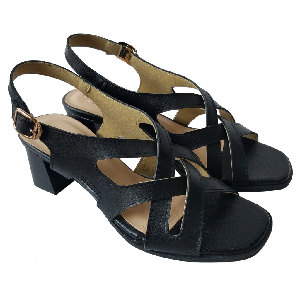 Giày sandal cao gót nữ da bò thật BIGGBEN cao 5 phân HKD911