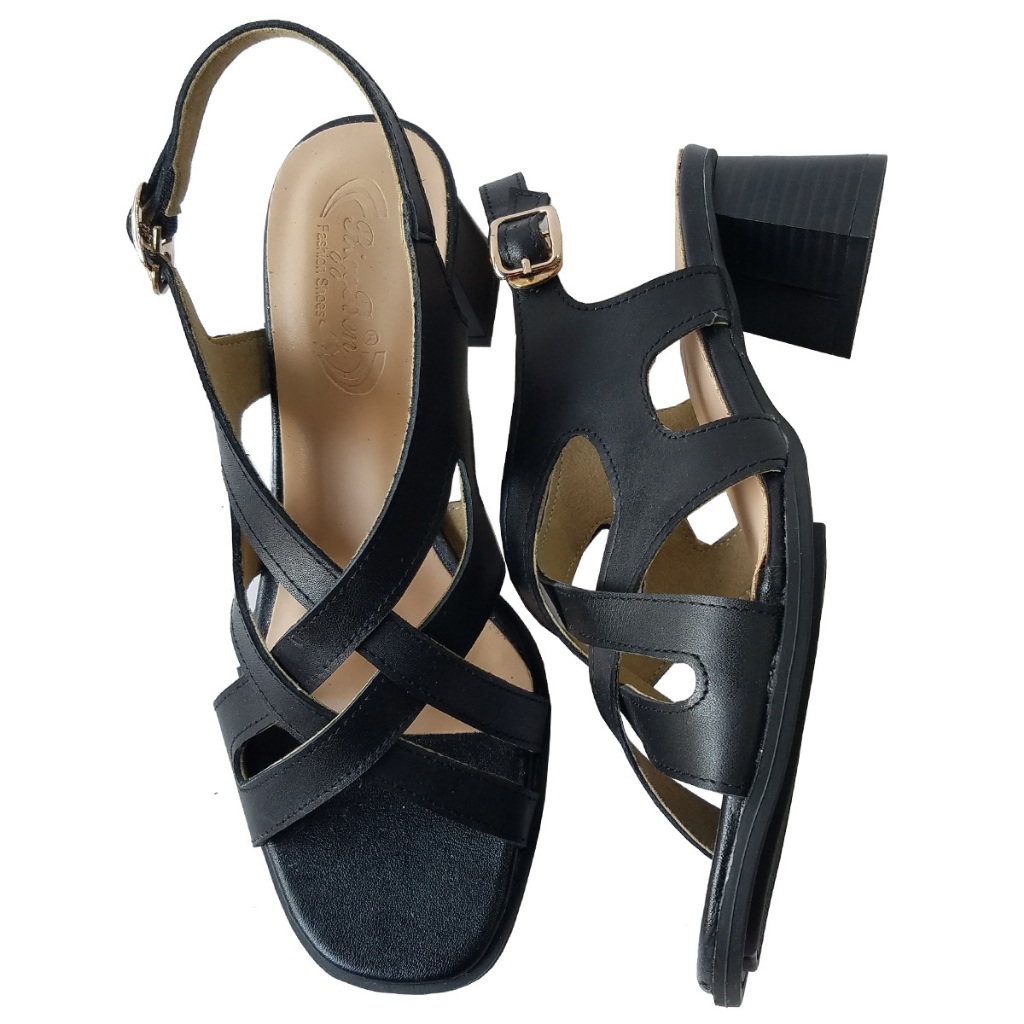 Giày sandal cao gót nữ da bò thật BIGGBEN cao 5 phân HKD911