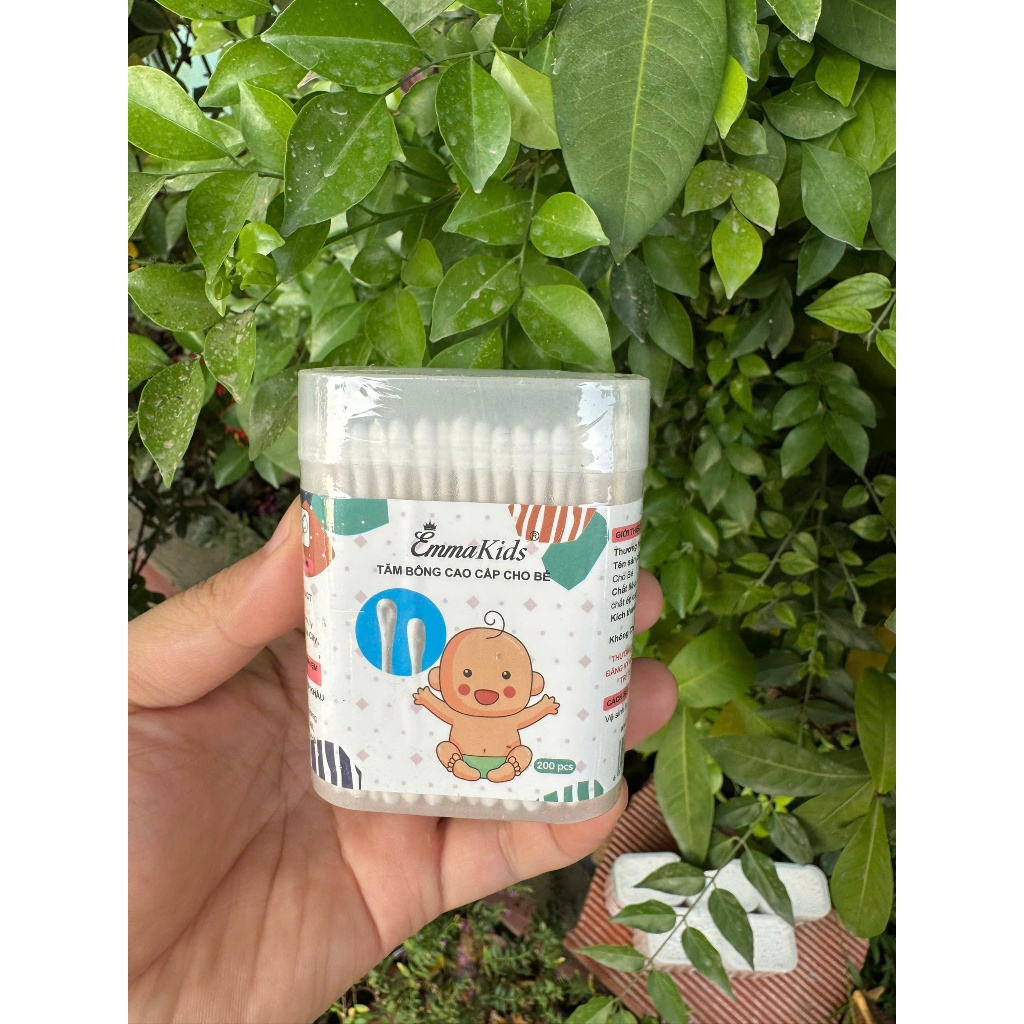 COMBO 5 HỘP TĂM BÔNG EMMAKIDS LOẠI 200 QUE LẤY RÁY TAI, MŨI CHO BÉ - 3sbaby HC015