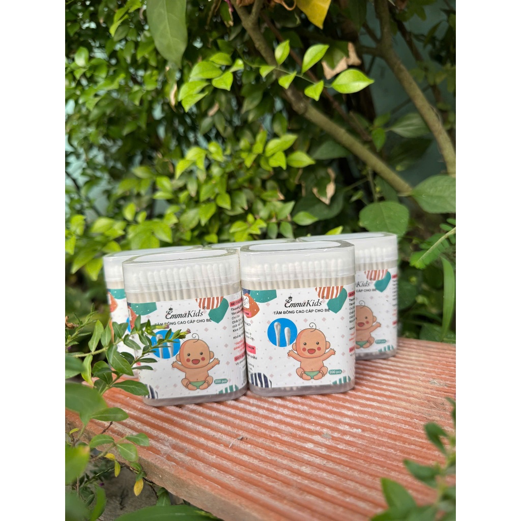COMBO 5 HỘP TĂM BÔNG EMMAKIDS LOẠI 200 QUE LẤY RÁY TAI, MŨI CHO BÉ - 3sbaby HC015