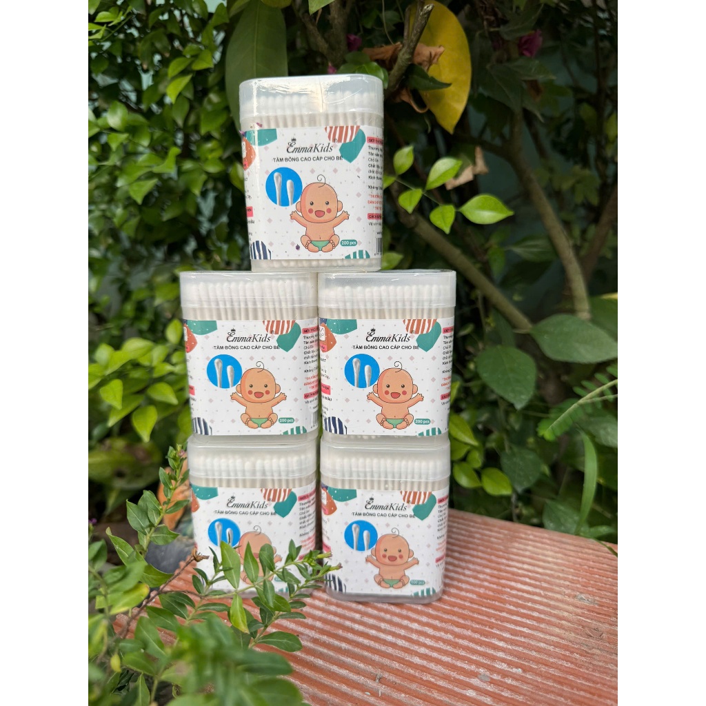 COMBO 5 HỘP TĂM BÔNG EMMAKIDS LOẠI 200 QUE LẤY RÁY TAI, MŨI CHO BÉ - 3sbaby HC015