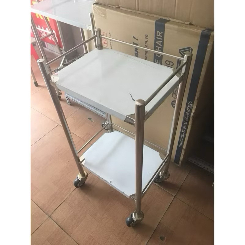 Xe đẩy dụng cụ 2 tầng inox 201