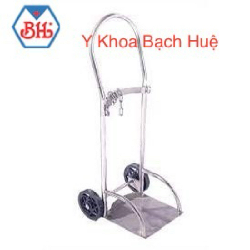 Xe đẩy bình oxy 2 khối, xe kéo bình oxy 2 khối thiết kế bánh xe và giá đỡ chắc chắn giúp dễ di chuyển