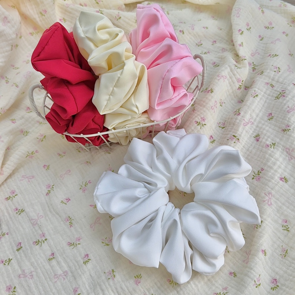Scrunchies size lớn vải lụa Pastelish16cm Form To Phồng Women Nữ Buộc Tóc