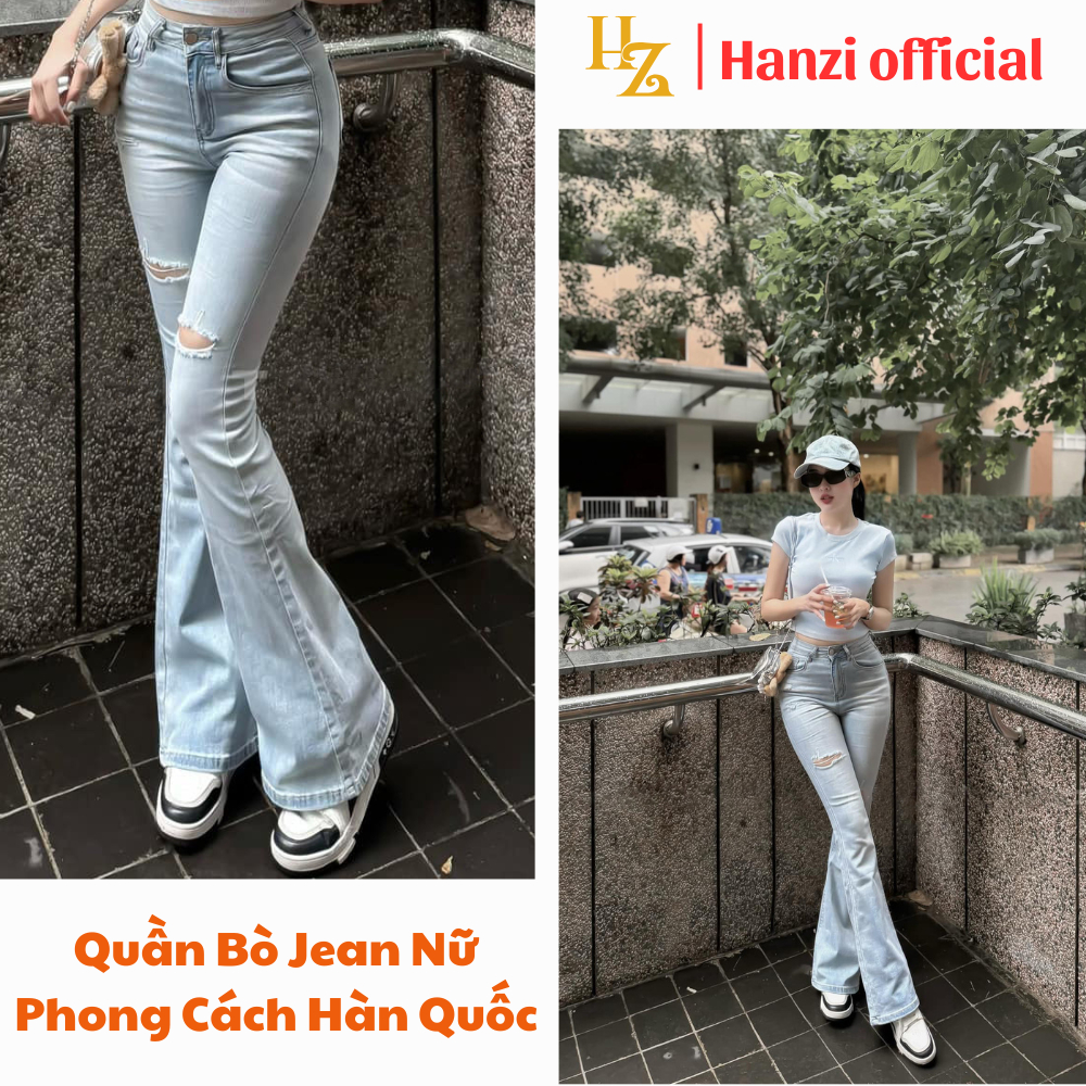 Quần jean nữ ống loe cạp cao co giãn thoải mái ,quần bò jean ống loe rách chất jean cao cấp sang trọng S038