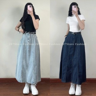 Chân váy jean bò ly xanh nhạt xanh đậm tôn dáng cho nữ