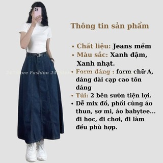 Chân váy jean bò ly xanh nhạt xanh đậm tôn dáng cho nữ