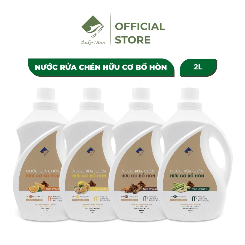 Nước Rửa Chén Hữu Cơ Bồ Hòn ECOCARE 2000ml Chiết Xuất Từ Bồ Hòn Lên Men Và Tinh Dầu Tự Nhiên Làm Sạch Dầu Mỡ