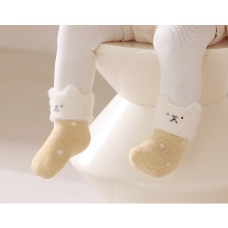 [MD164] Tất len gấu cổ trắng chấm bi nhiều màu xinh xắn cho bé yêu
