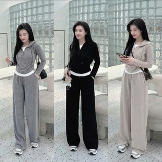 set bộ len lông thỏ 40-75kg có mũ tay dài phối viền trắng sang chảnh