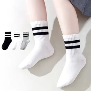 Sét 10 đôi tất kẻ sọc cho bé, Tất đen trắng ghi chất cotton cho bé 2-15 tuổi