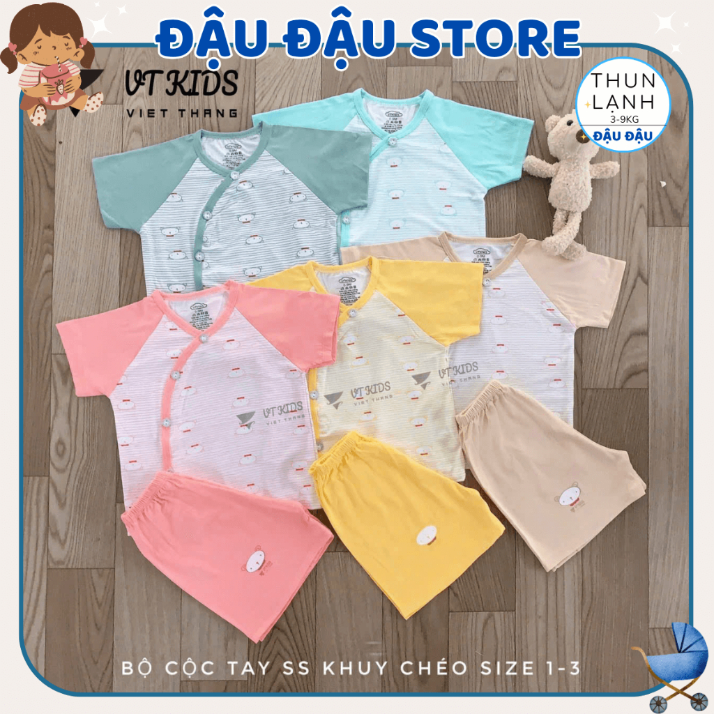 Set 2/3 Bộ sơ sinh cộc tay màu chất thun lạnh in phối màu mềm mịn mát cho bé sơ sinh 0-9 tháng  [CL114]  Đậu Đậu Store