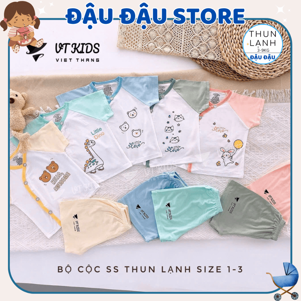 Combo 5 Bộ cộc tay sơ sinh chất vải thun lạnh màu in ngực mềm mịn cho bé sơ sinh size 0-9 tháng [ CL117 ] Đậu Đậu Store