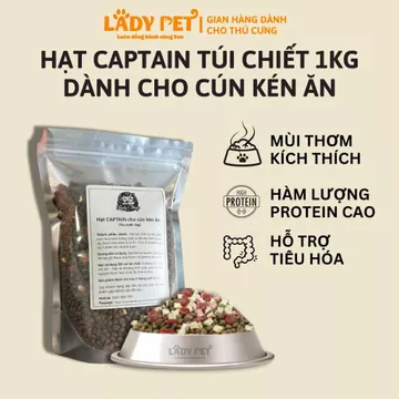 [Túi 1kg] Thức ăn hạt Captain Cho Cún Kén Ăn, Thức Ăn Hạt Cho Chó Lười Ăn, Biếng Ăn