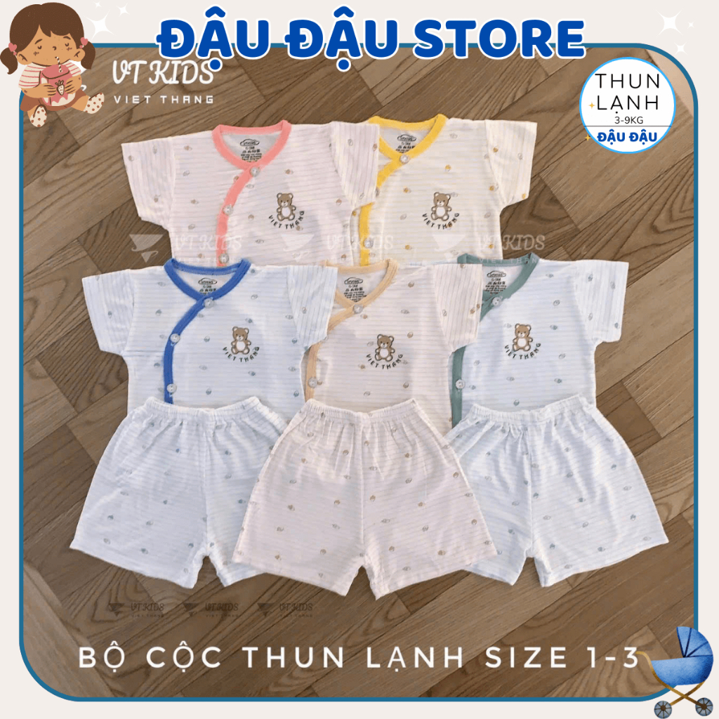 Combo 2-3 Bộ cộc tay sơ sinh chất vải thun lạnh màu in ngực mềm mịn cho bé sơ sinh size 0-9 tháng [CL101] Đậu Đậu Store