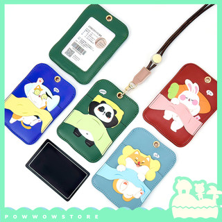 Bao Đựng Thẻ Da Pu Hoạ Tiết Animal Sleeping Ngủ Đáng Yêu Cute Kèm Dây Đeo 47cm Hai Ngăn Tiện Lợi