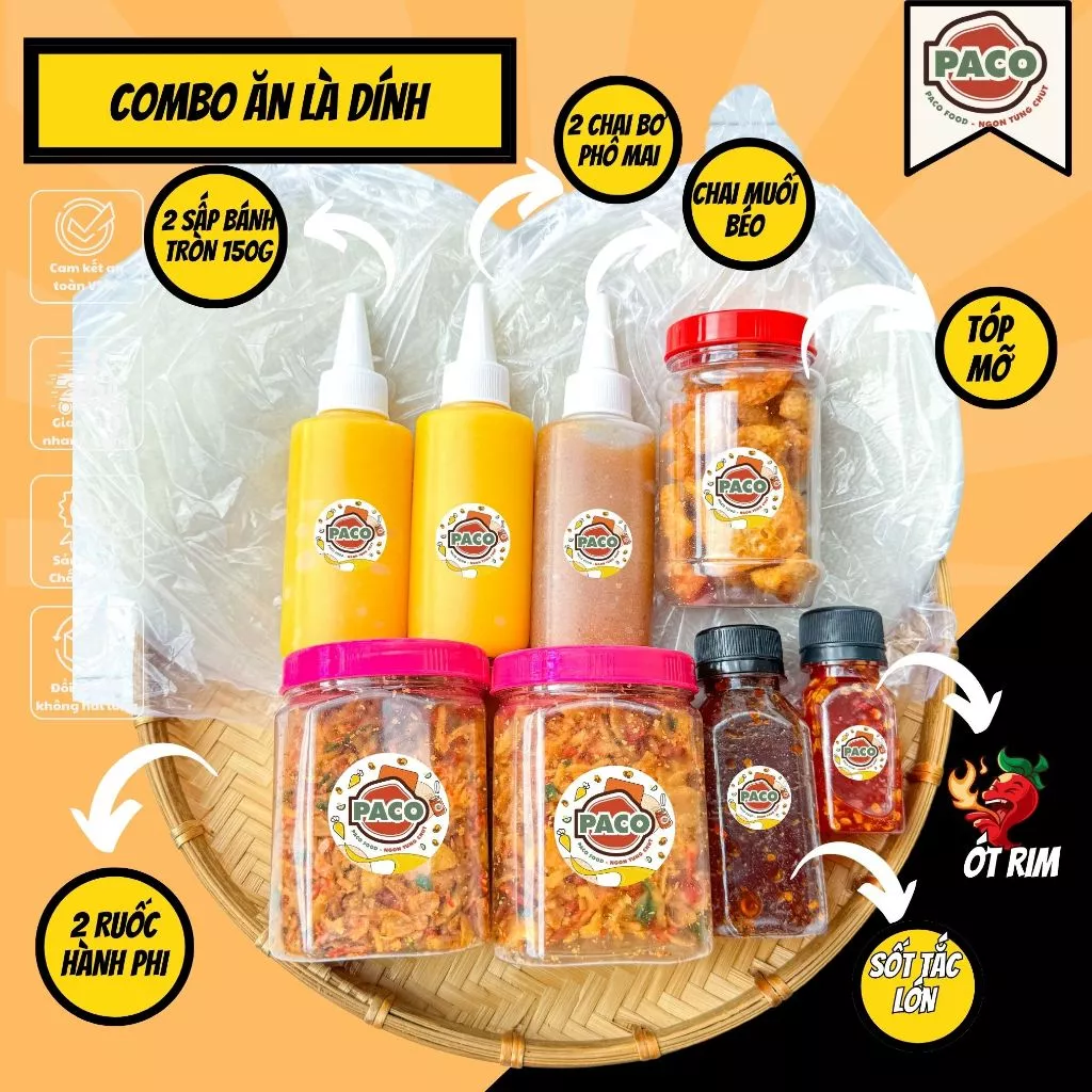 [COMBO ĂN LÀ DÍNH] Combo bánh tráng phơi sương Ăn Là Dính PACO FOOD kèm 2 hủ ruốc hành phi 3 chai bơ