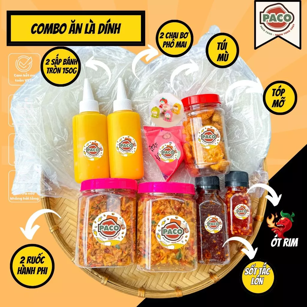 [COMBO ĂN LÀ DÍNH] Combo bánh tráng phơi sương Ăn Là Dính PACO FOOD kèm 2 hủ ruốc hành phi 3 chai bơ