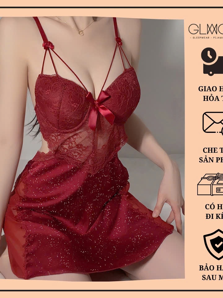 Váy ngủ hai dây lụa satin cao cấp Glamour Đầm mặc nhà gợi cảm quyến rũ (MS102)