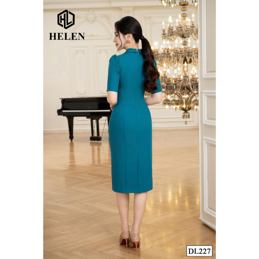 Đầm công sở HELEN thiết kế dáng ôm màu xanh cách điệu cỏ vest DL227