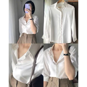 Sơ mi trắng nữ giấu cúc, chất vải oxford cao cấp, thiết kế tối giản thanh lịch kèm ảnh thật 2025