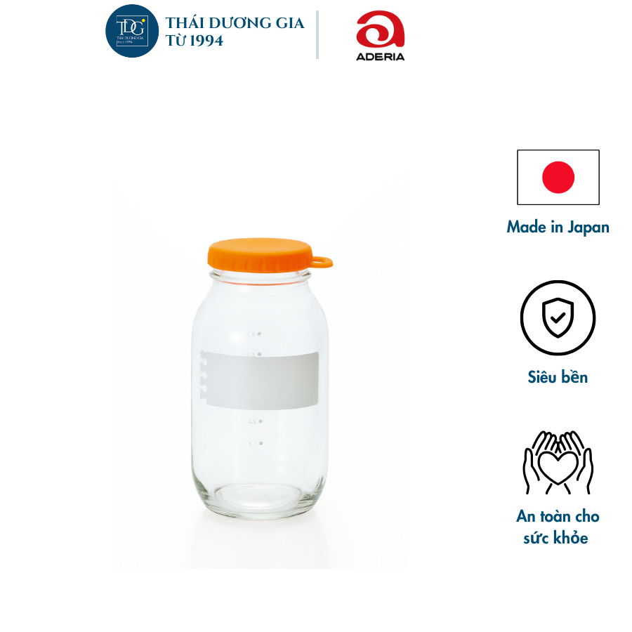 Lọ, hũ thủy tinh eCap 900ml nắp silicon dễ mở màu cam Nhật Bản Aderia – 1667 | Thái Dương Gia