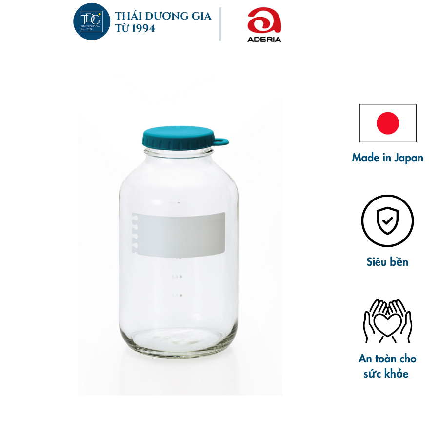 Lọ, hũ thủy tinh 1800ml eCap nắp silicon màu xanh Aderia -1675 | Thái Dương Gia