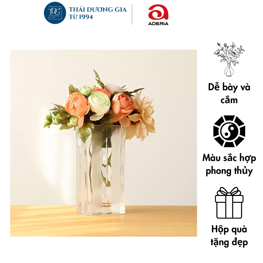 Lọ hoa chữ nhật vân trắng đục 17,2cm Nhật Bản Aderia 8526