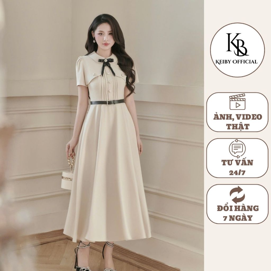 Đầm Thiết Kế Dáng Dài KALOE Chiết Ly Choàng Cổ Tặng Kèm Đai Lưng Thanh Lịch AC02 | BigBuy360 - bigbuy360.vn