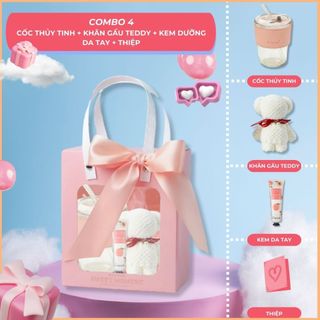 Combo Túi 8 Món Quà Tặng Màu Hồng Xinh Xắn, Set Túi Quà Tặng Ly Cốc Khăn Thiết Kế Sang Trọng, Vân Thỏ Beauty