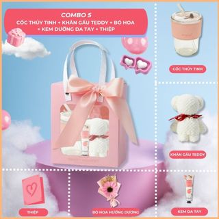 Combo Túi 8 Món Quà Tặng Màu Hồng Xinh Xắn, Set Túi Quà Tặng Ly Cốc Khăn Thiết Kế Sang Trọng, Vân Thỏ Beauty