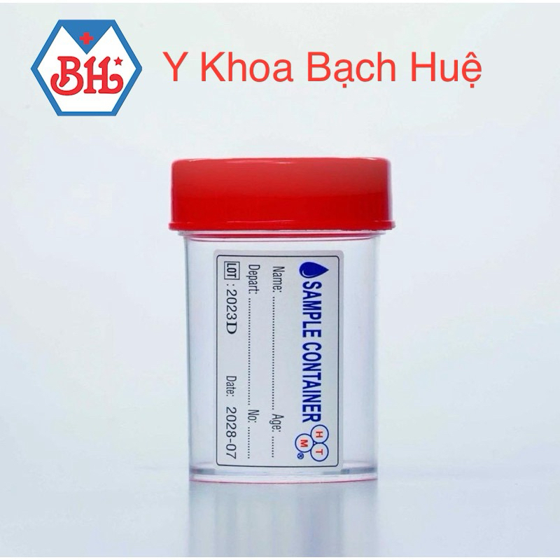 Bịch 100  lọ đựng mẫu, lọ nước tiểu có nắp đỏ có nhãn