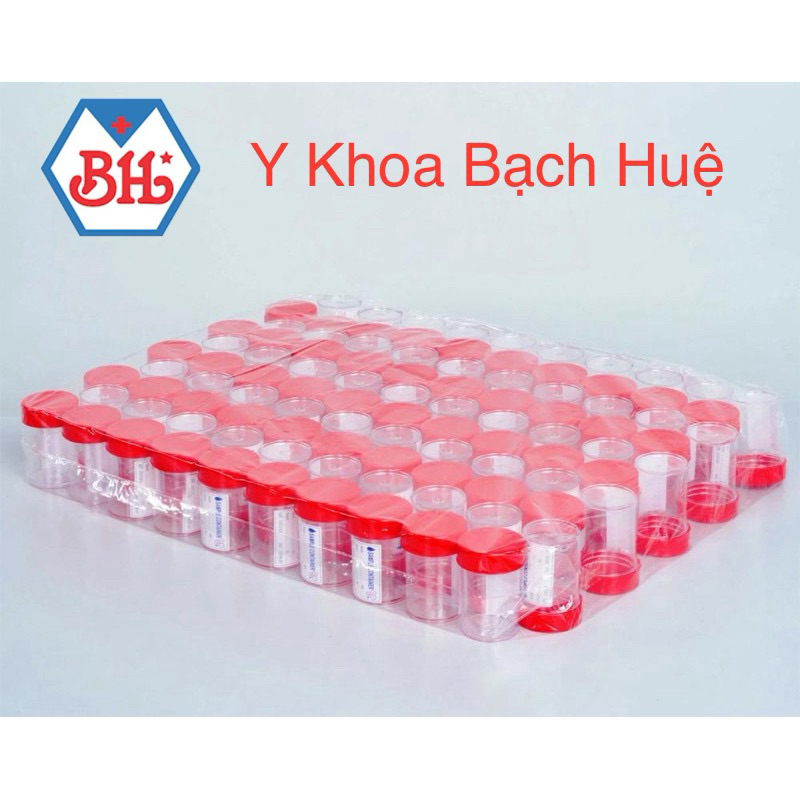 Bịch 100  lọ đựng mẫu, lọ nước tiểu có nắp đỏ có nhãn