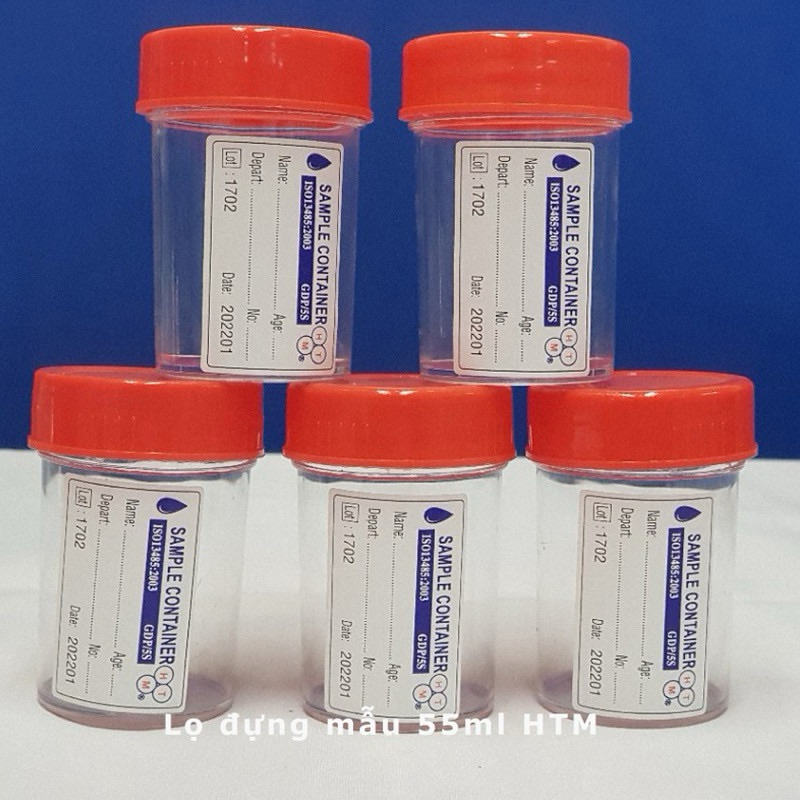 Bịch 100  lọ đựng mẫu, lọ nước tiểu có nắp đỏ có nhãn
