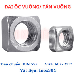 [Túi 10-30 Con] Đai Ốc Vuông Inox 304 Size M3 - M12. Tán Vuông Ecu Vuông Chống Gỉ Chuyên Dụng Cho Nhôm Định Hình, Cơ Khí