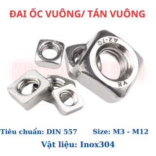 [Túi 10-30 Con] Đai Ốc Vuông Inox 304 Size M3 - M12. Tán Vuông Ecu Vuông Chống Gỉ Chuyên Dụng Cho Nhôm Định Hình, Cơ Khí