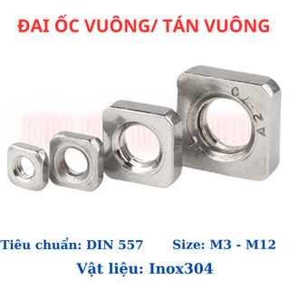 [Túi 10-30 Con] Đai Ốc Vuông Inox 304 Size M3 - M12. Tán Vuông Ecu Vuông Chống Gỉ Chuyên Dụng Cho Nhôm Định Hình, Cơ Khí